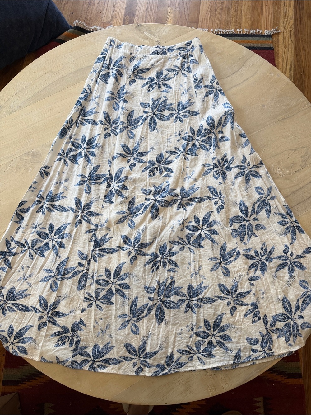 mahina White Maxi Skirt with Blue Floral Print